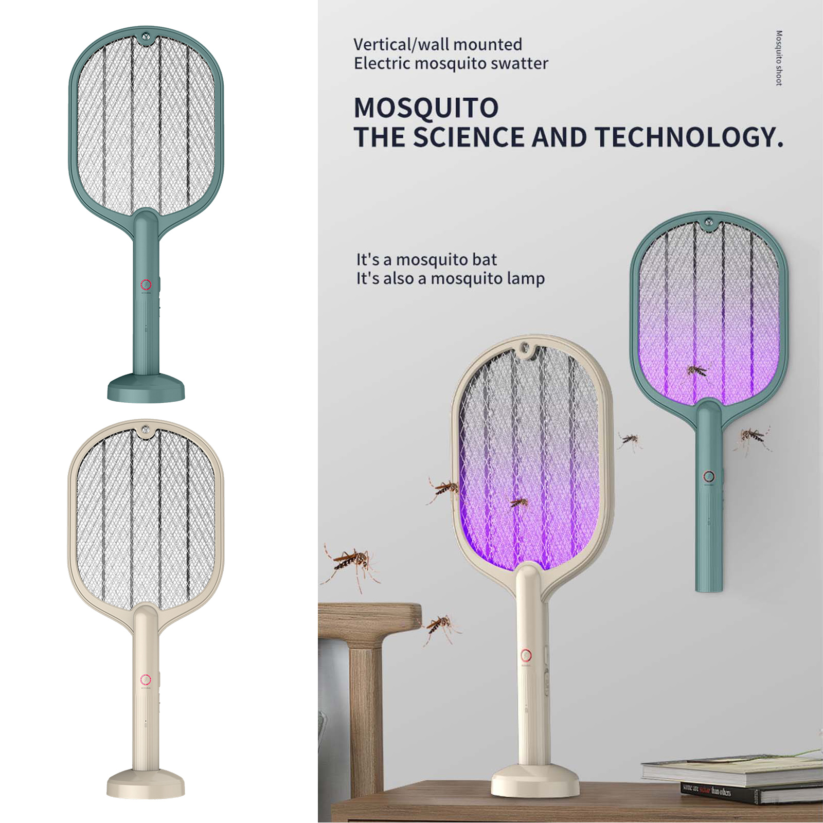 USB 2-in-1 Electronic Mosquito Swatter USB Handheld Repellent Fly Pest Insects Zapper Racket Killer