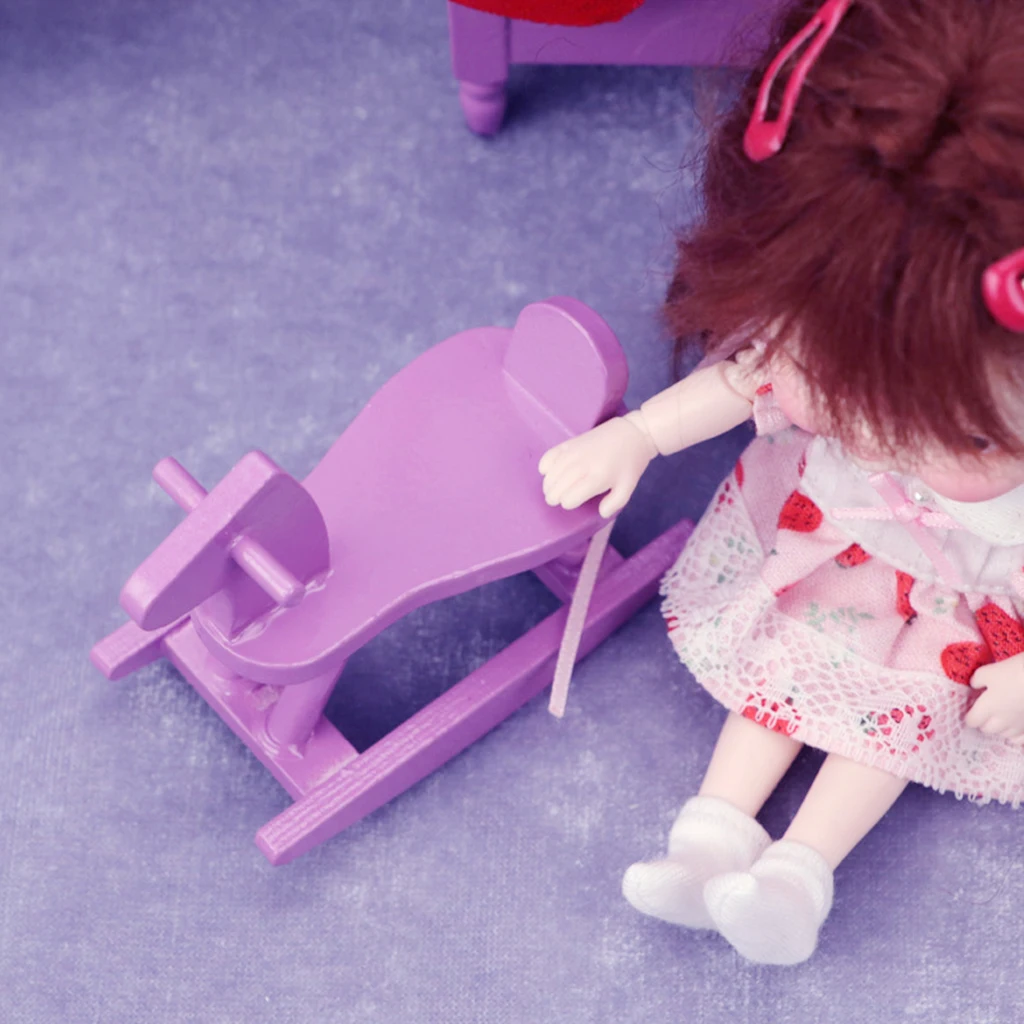 1/12 Wooden Dollhouse Rocking Horse Chair Furniture Girls Boys DIY Toy Decor
