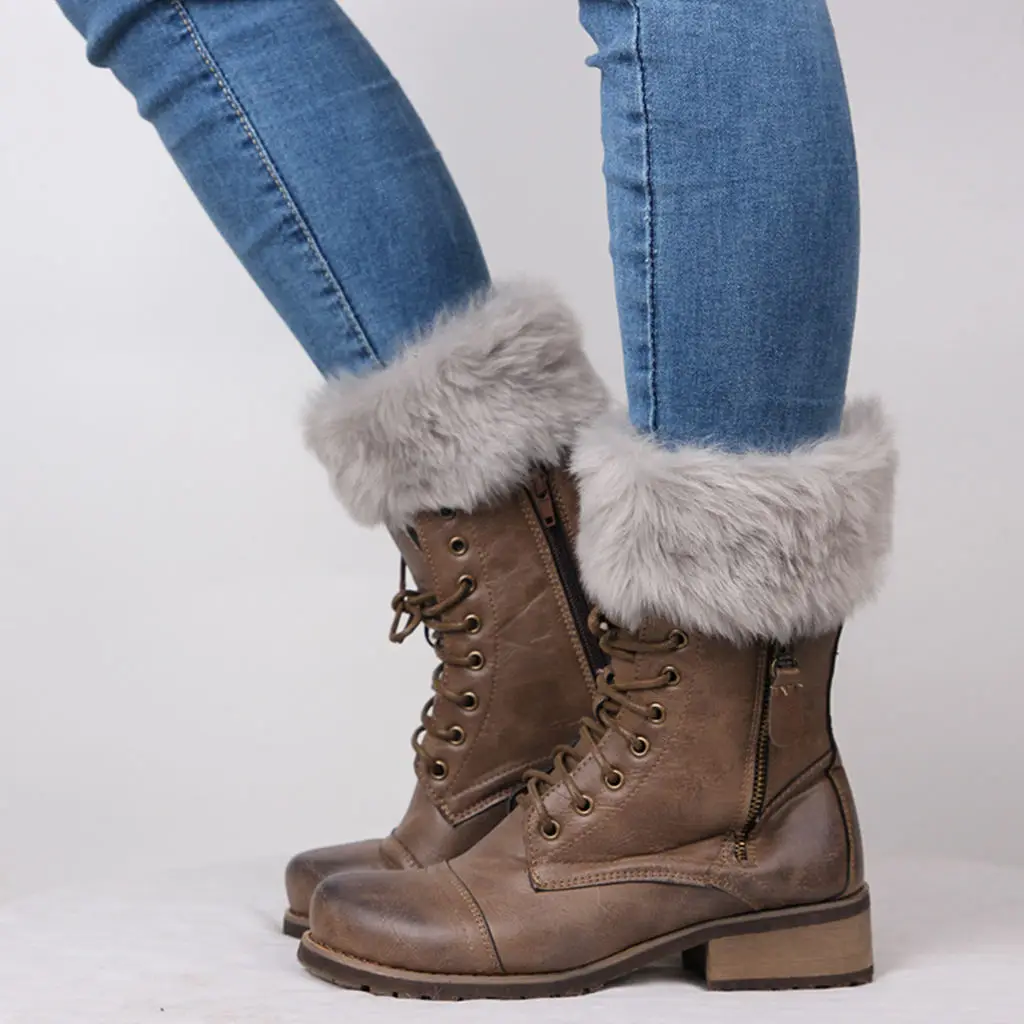  Faux Fur Leg Warmer Stretchy Knitted Boots Cuffs Sleeves