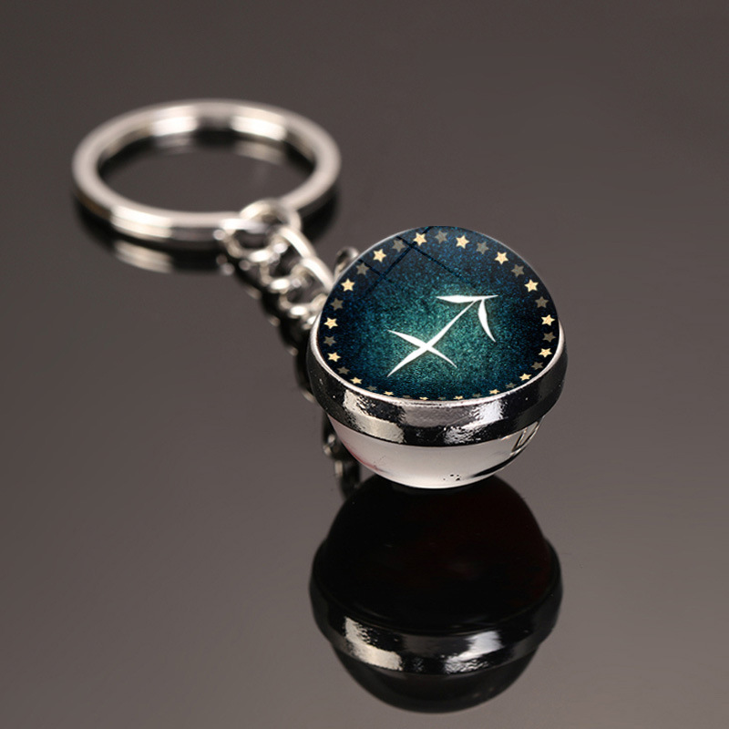 Kreative neue 12 Sternbild Schlüssel ring doppelseitige Glaskugel Schlüssel bund Zubehör Anhänger Schlüssel bund Charms Mode exquisite Geschenk – Detail 24