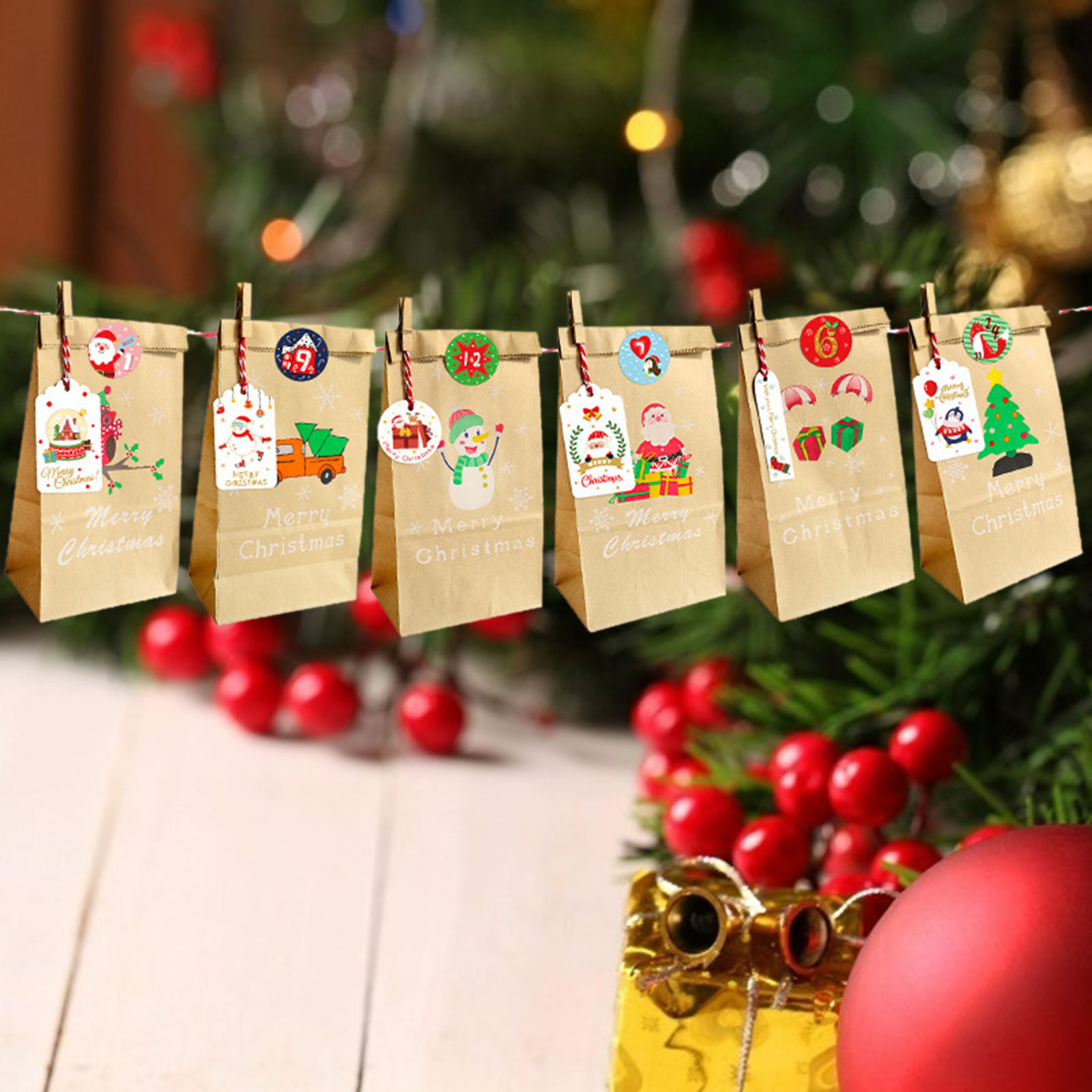 Leaking Bags with Advent Calendar with Christmas Stickers for Party