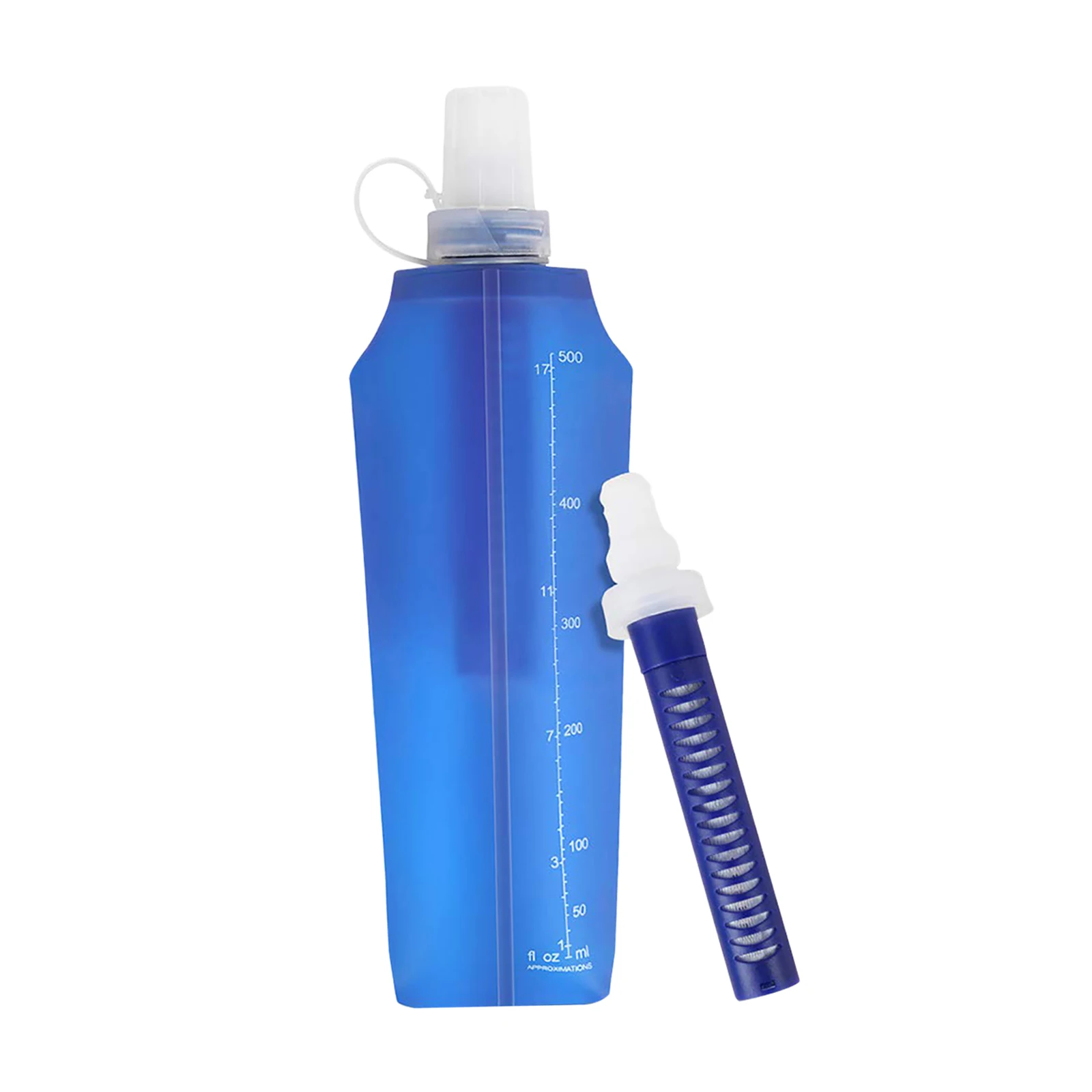 500ml Soft TPU Collapsible Water Filter Bottle with Water Filter Straw BPA Free Outdoor Filtered Water Bag for Camping Cycling