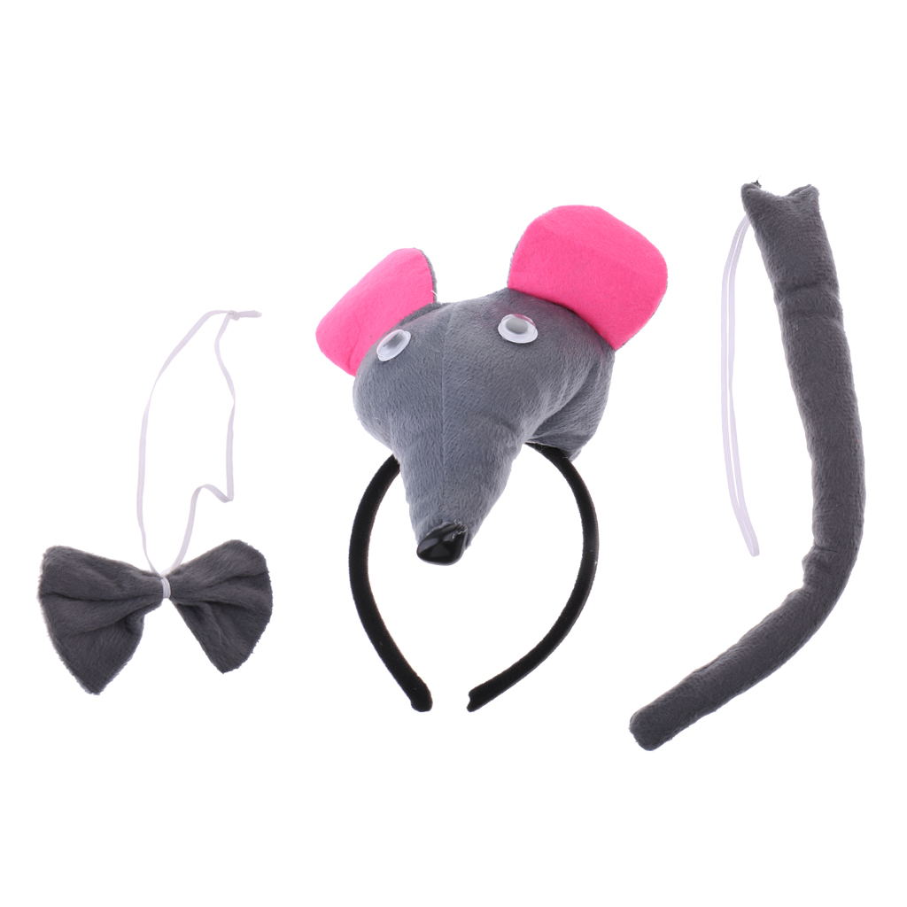 Animal Zoo Party Costume Set Mouse Headband Bow Tie Tails Fancy Dress Cosplay Carnival  Party Role Paly Props