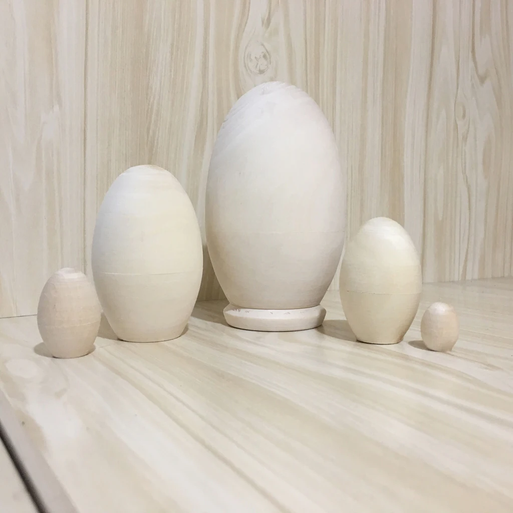 Set of 5 Unpainted Blank Wooden Egg Shape Russian Nesting Dolls DIY