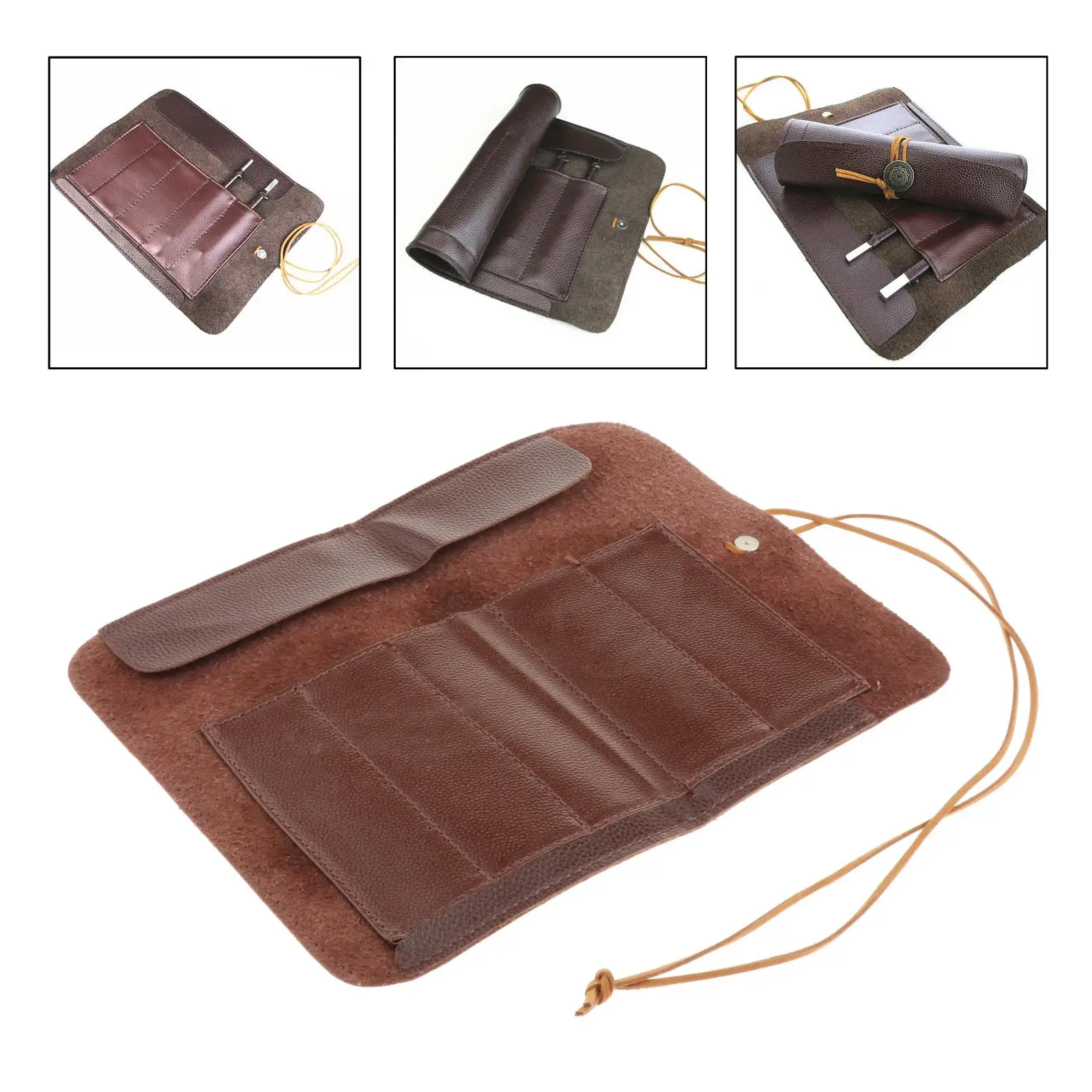 Knives Roll Up Bag Cover Case PU Leather Wrap Organizer Knife Pouch Tool Bag