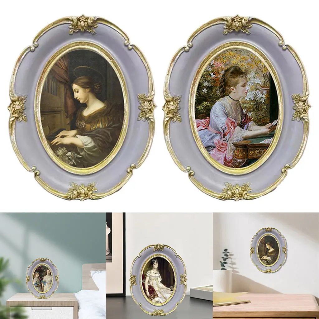 Vintage Baroque Oval Photo Frame Antique Table Resin Decoration Ornate Textured Picture Frame for Home Decor European Style