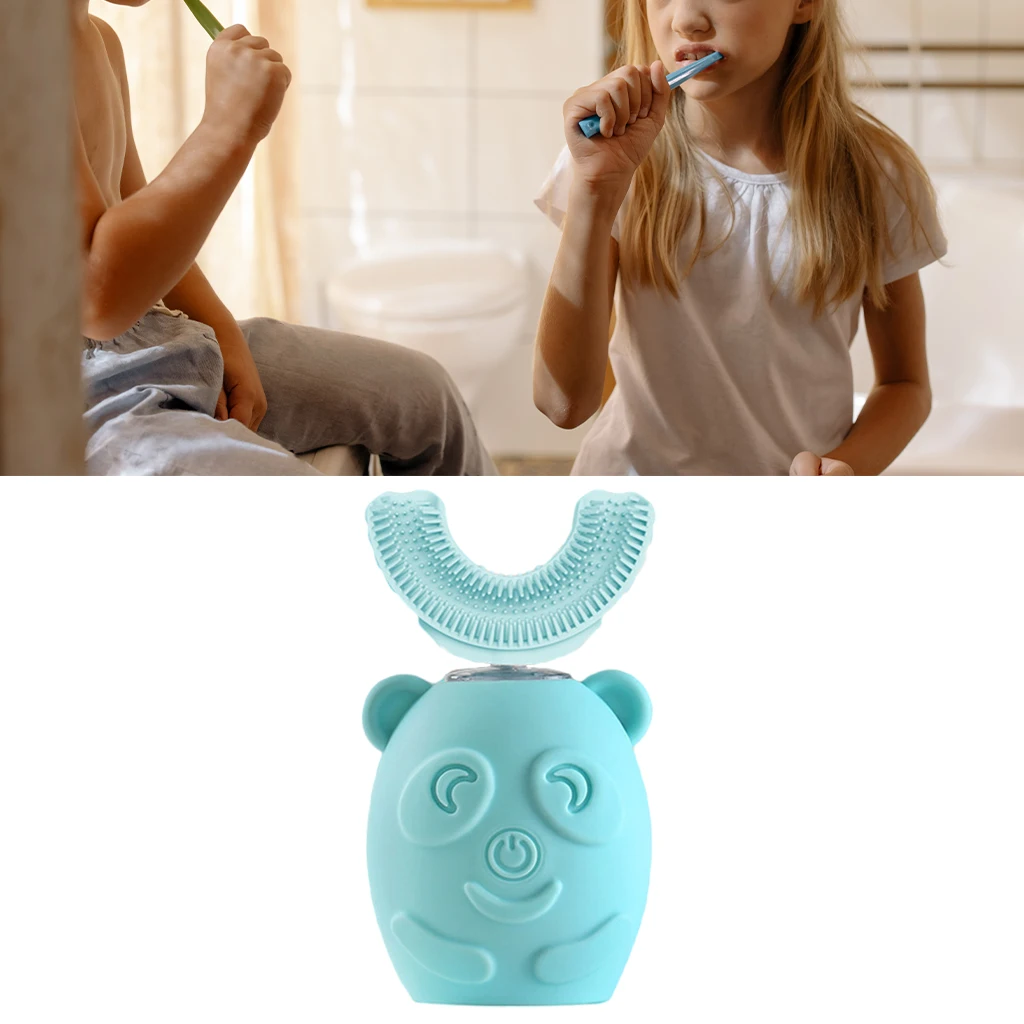 Children Child 360 Silicone U Type Sonic Toothbrush 3 Different Modes Whole Mouth ,Whitening and Cleaning Teeth Creative Compact