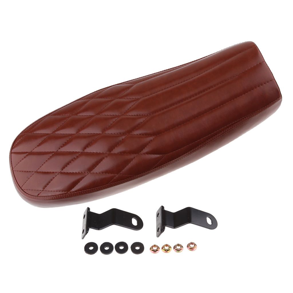 dolity Motorcycle Vintage Cafe Racer Saddle Seat Stylish Rhombus and Line, Waterproof Artificial Leather