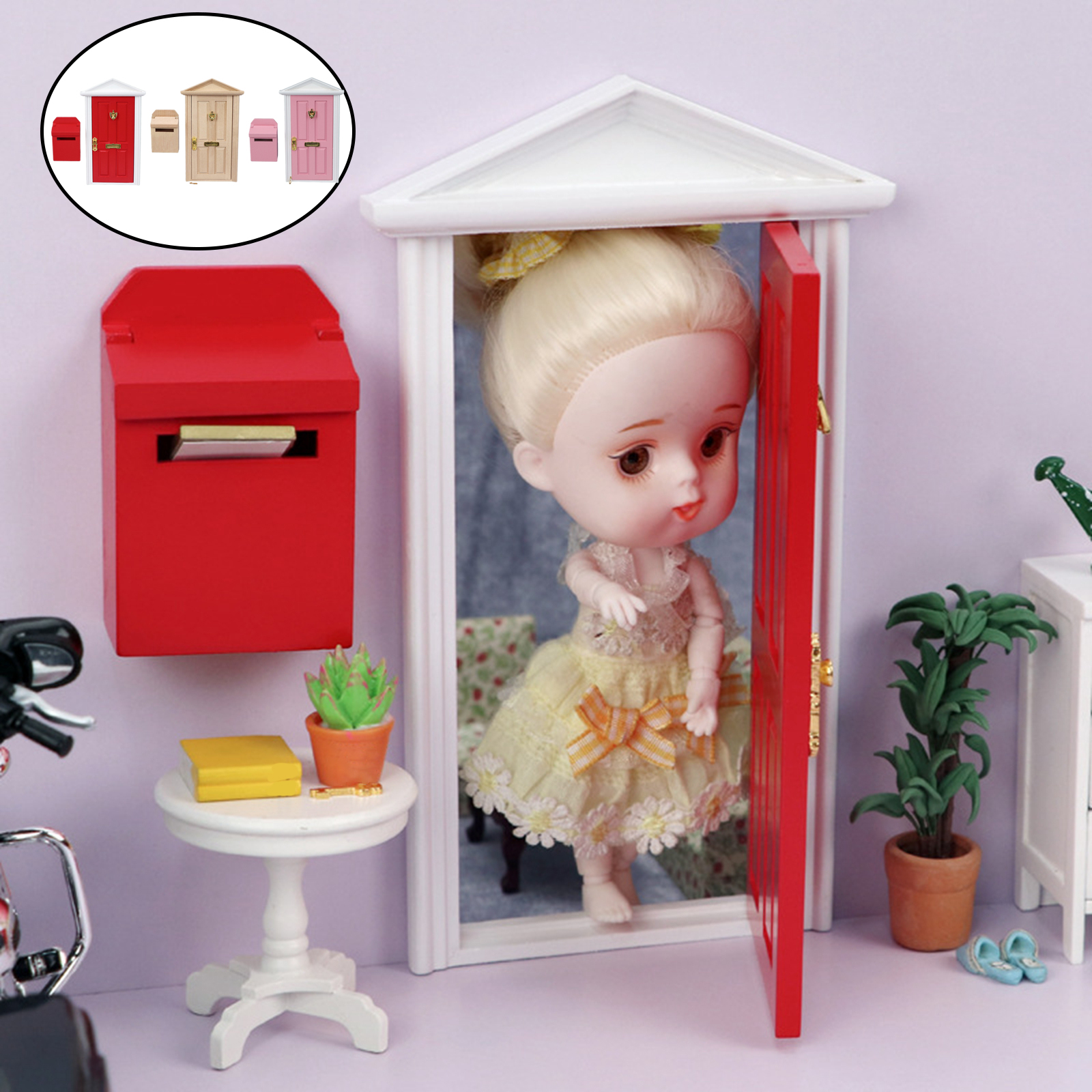 1pc DIY 1:12 Dollhouse Miniature Steepletop Door with Hardware Mailbox Doll Decor Life Scene Accessories Kids Toys Gift Age 3-8