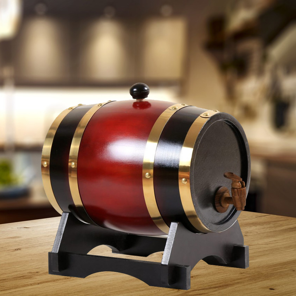 Premium Vintage Pine Wine Barrel Storage w/ Stand for Whisky Spirits Home