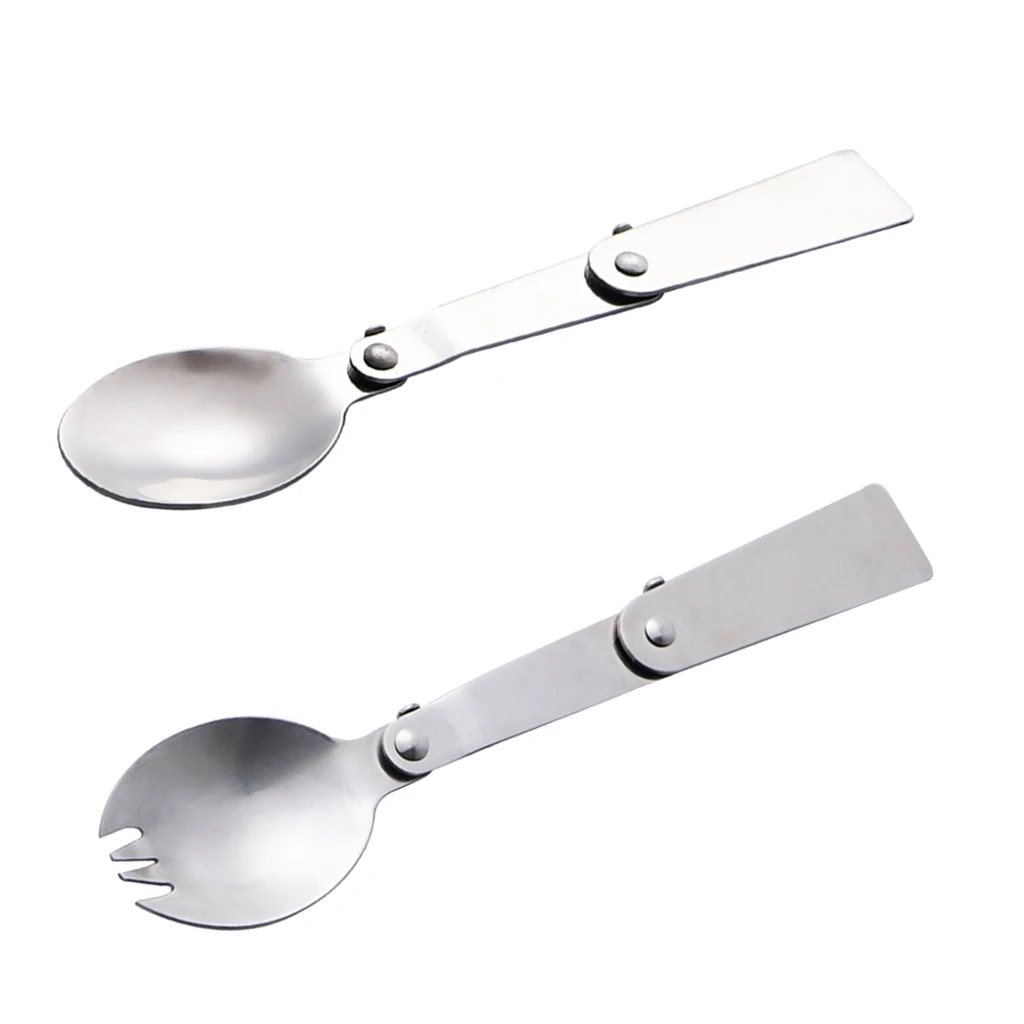 304 Stainless Steel Foldable Spork Travel Picnic Spoon Fork Backpacking Flatware for Outdoor Camping Hiking BBQ Picnic