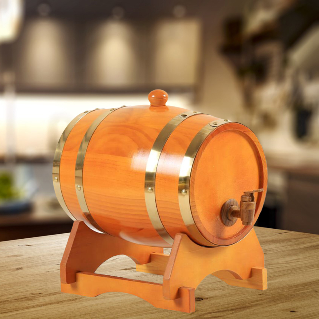 Premium Vintage Pine Wine Barrel Storage w/ Stand for Whisky Spirits Home