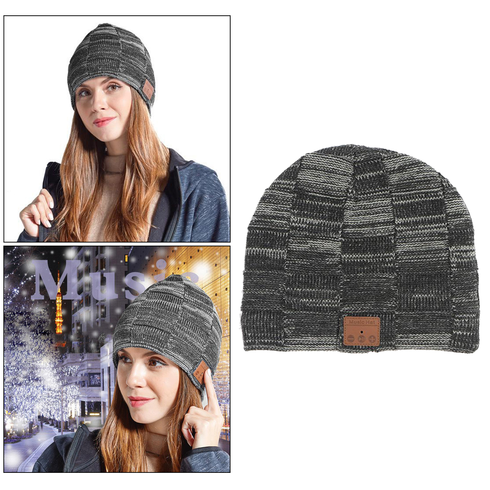 Bluetooth Knitted Beanie Fleece Lined Knitting Hat Cycling Stereo Headphones