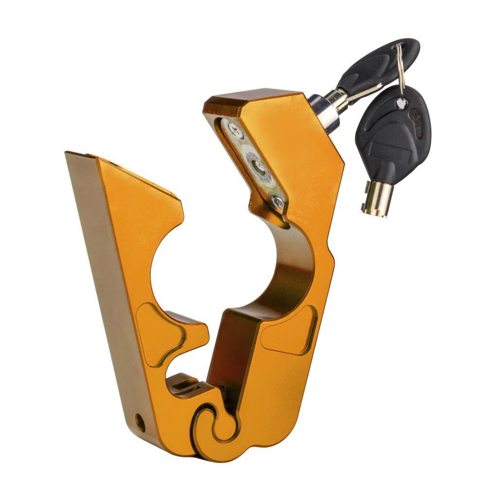 Golden Universal CNC Aluminum Motorcycle Handlebar Lock Anti-Theft Security with 2 Keys for Motorcycle Bike ATV Scooter