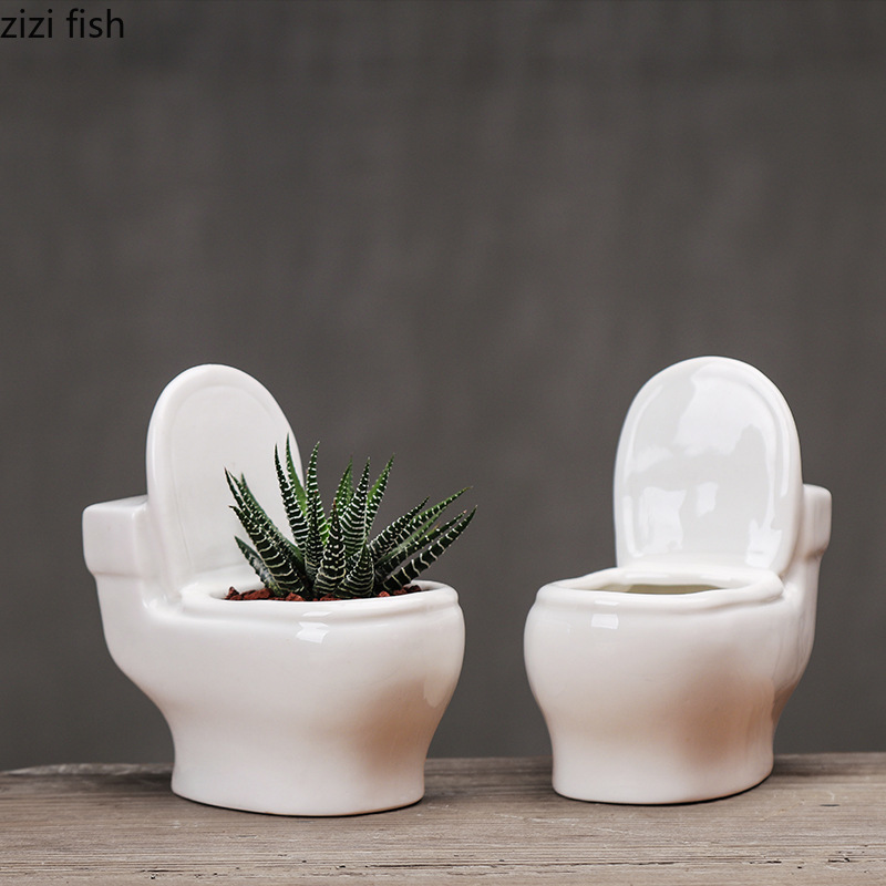 Description Picture 4 of itemWhite Ceramic Succulent Flower Pot Toilet Shape Flower Pot Plant Pot Flower Vase Garden Pots Gardening Supplies Potted Container