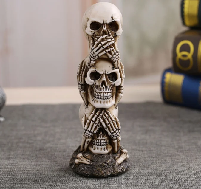 LOVIVER 2PCS Human Skull Life Size Resin Crafts Home Decorative Table Deak Statue