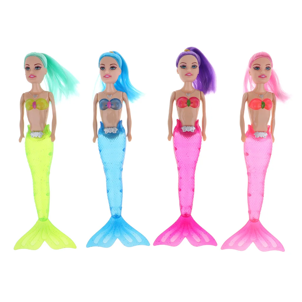 4pcs Rainbow Lights Little Mermaid Doll Colorful Kids Fun Toy