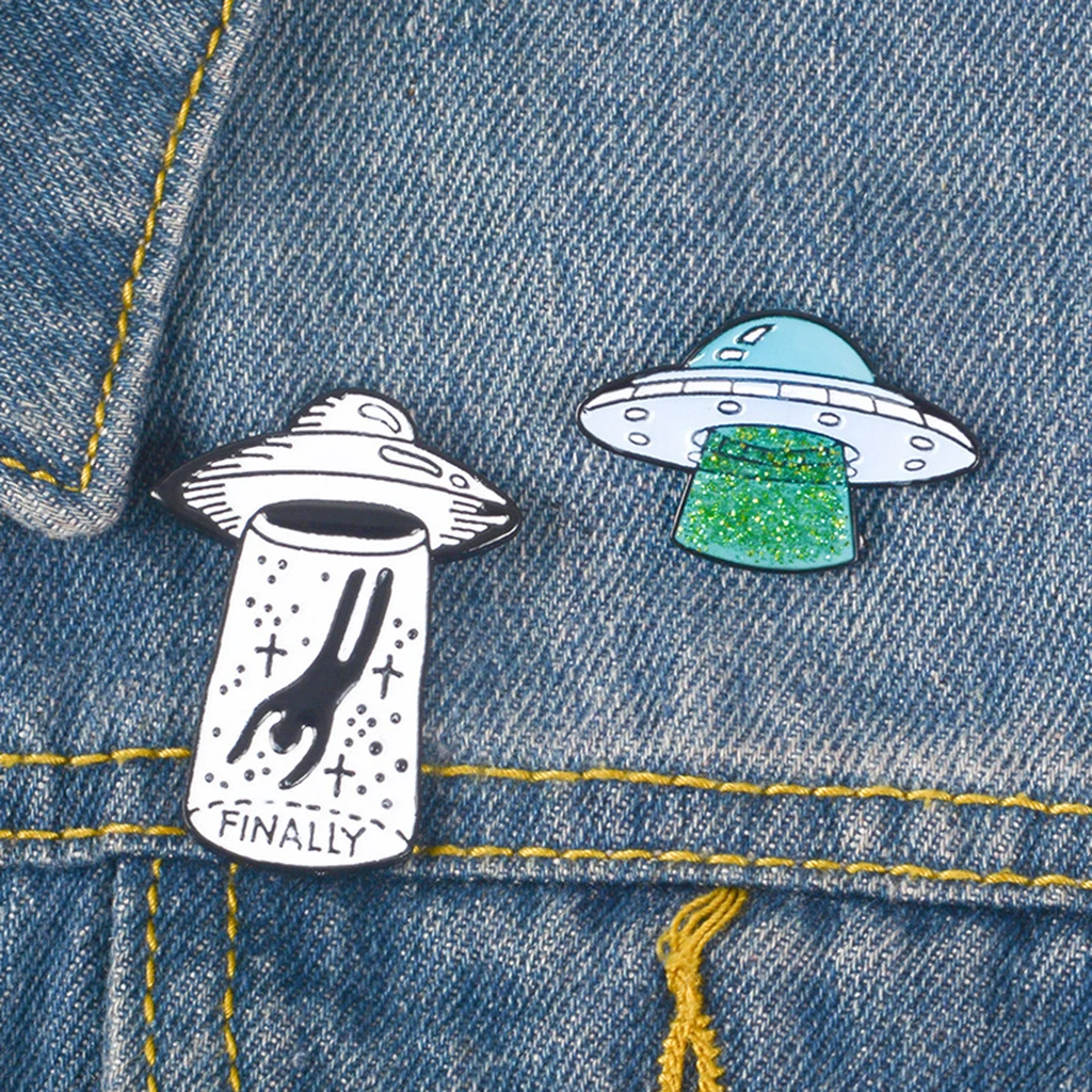 2pcs Cartoon Enamel Lapel Pin Brooch Lot Cute UFO Alien Jewelry Badge