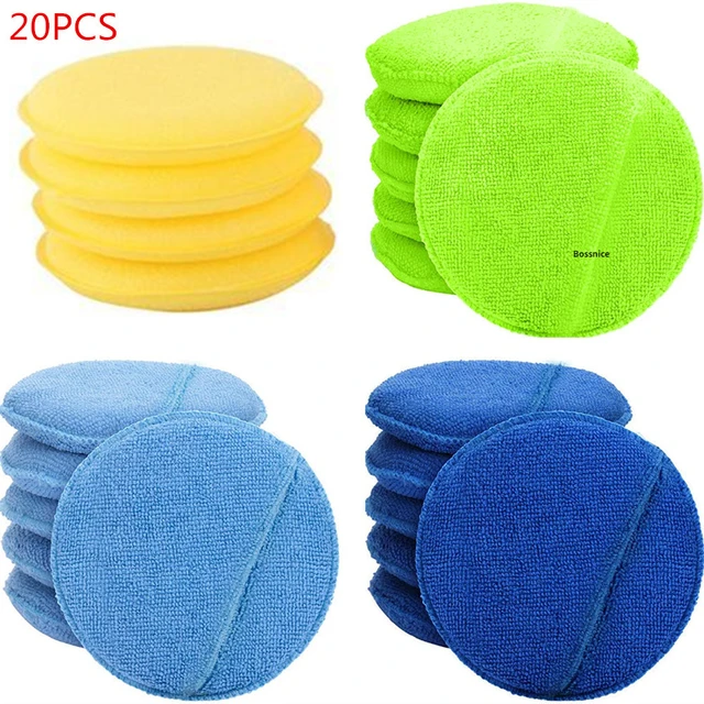 20 PCS Microfiber Wax Applicator Pocket Microfiber Round Sponge Wax Polish  Applicator Cleaning Pads Foam Sponge for Cars Polish
