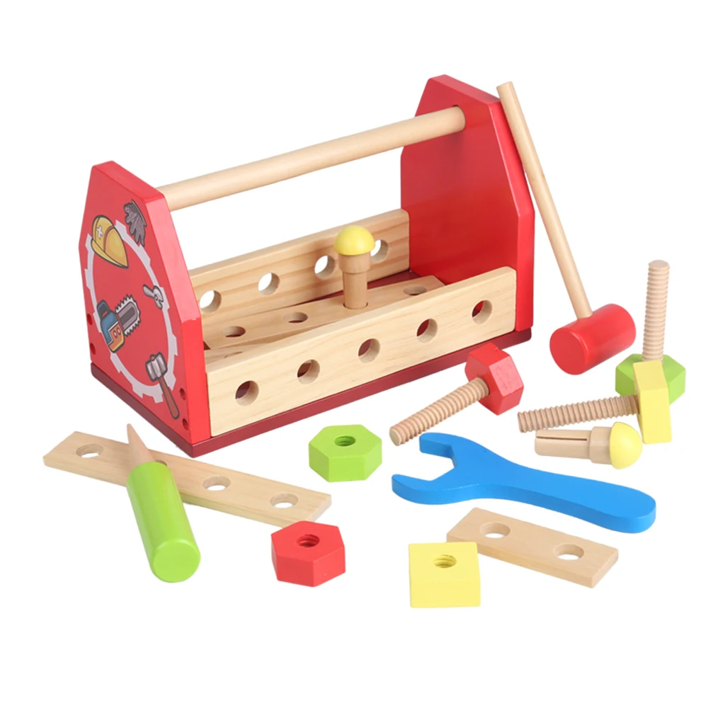 Wooden Toolbox Kit DIY Fine Sports Disassembly Toys Construction Tools