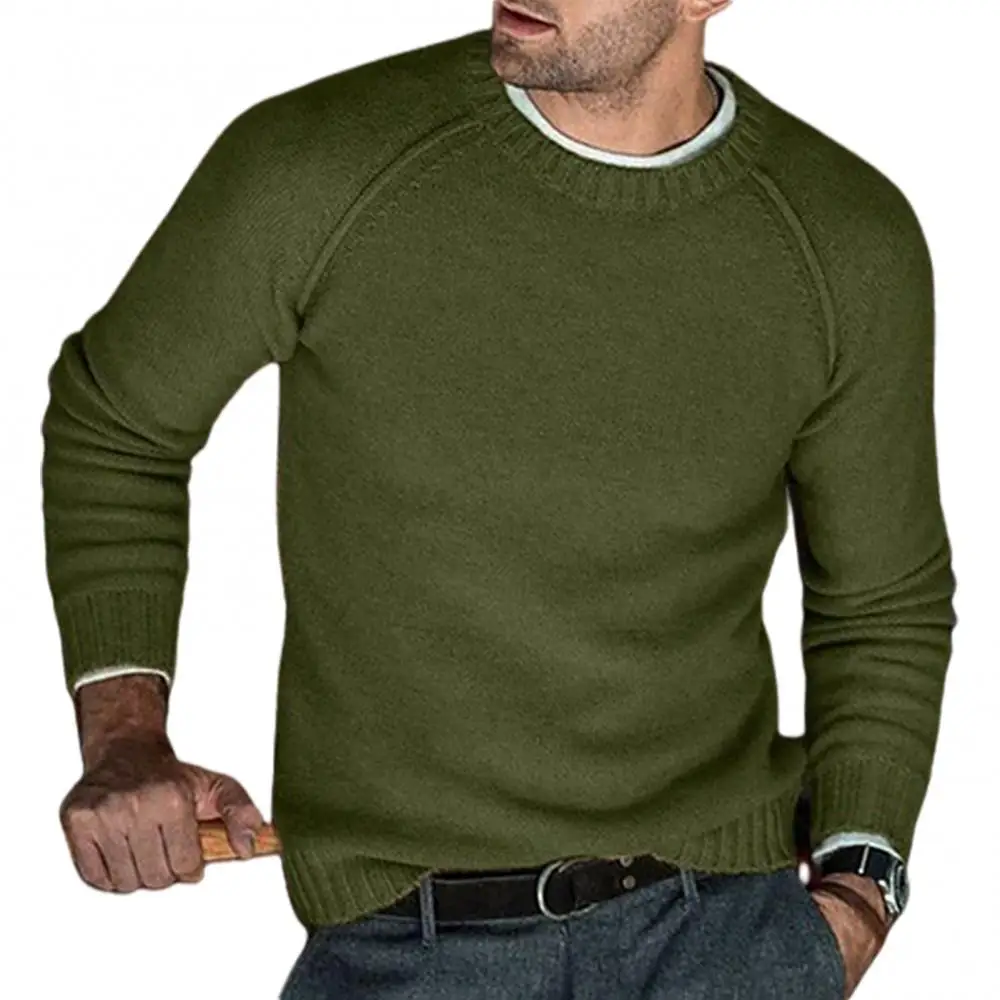 venda quente moda casual novos homens manga longa pescoço cor sólida jumper outono inverno quente camisola de malha pulôver plus size