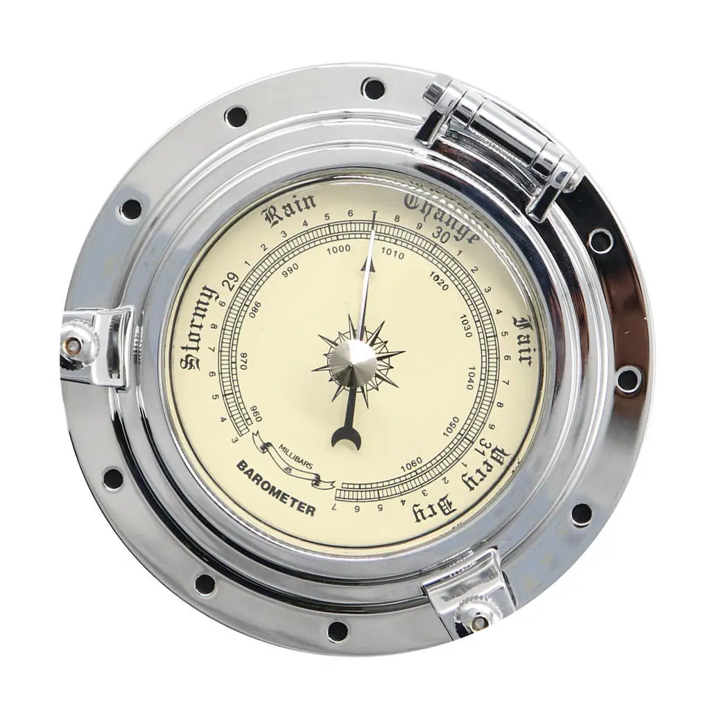 Retro Barometer Air Gauge Navigation Nautical Weather Instrument Silver