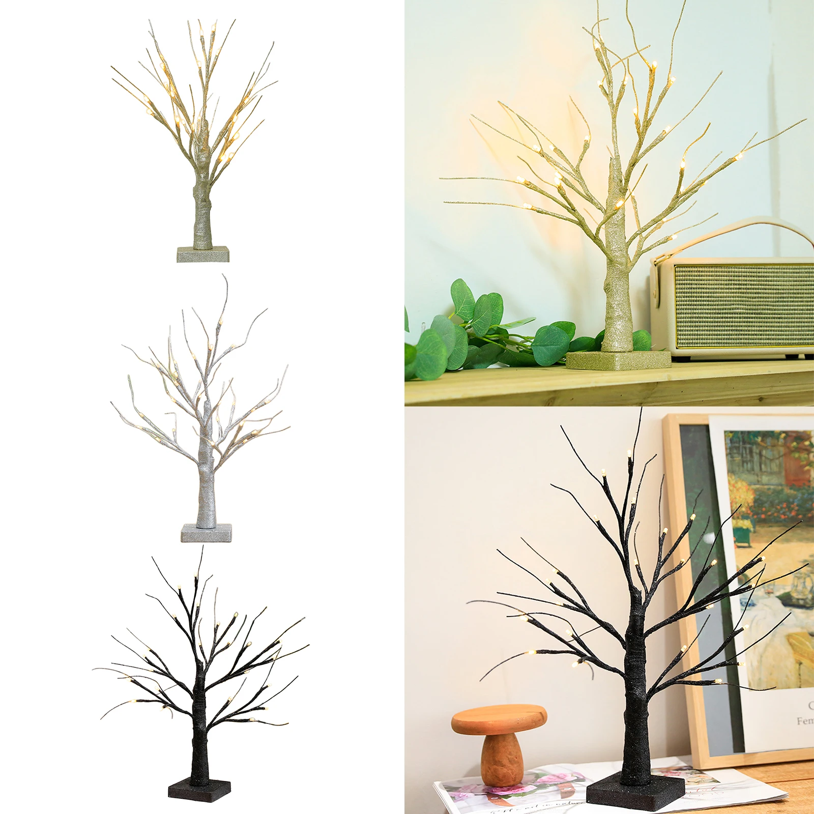 24 LED Tree Light Night Light for Home Bedroom Tabletop Bonsai Indoor Thanksgiving Christmas Jewelry Holder Decoration