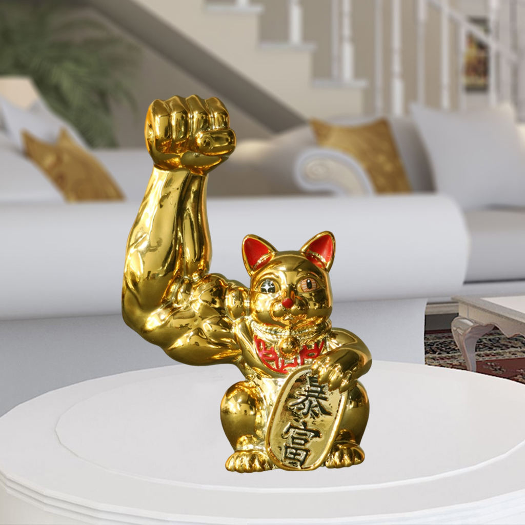 Creative Muscle Arm Lucky Cat Figurines Home Wealth Decoration Car Interior Feng Shui Animal Crafts Office Room Shop Ornaments