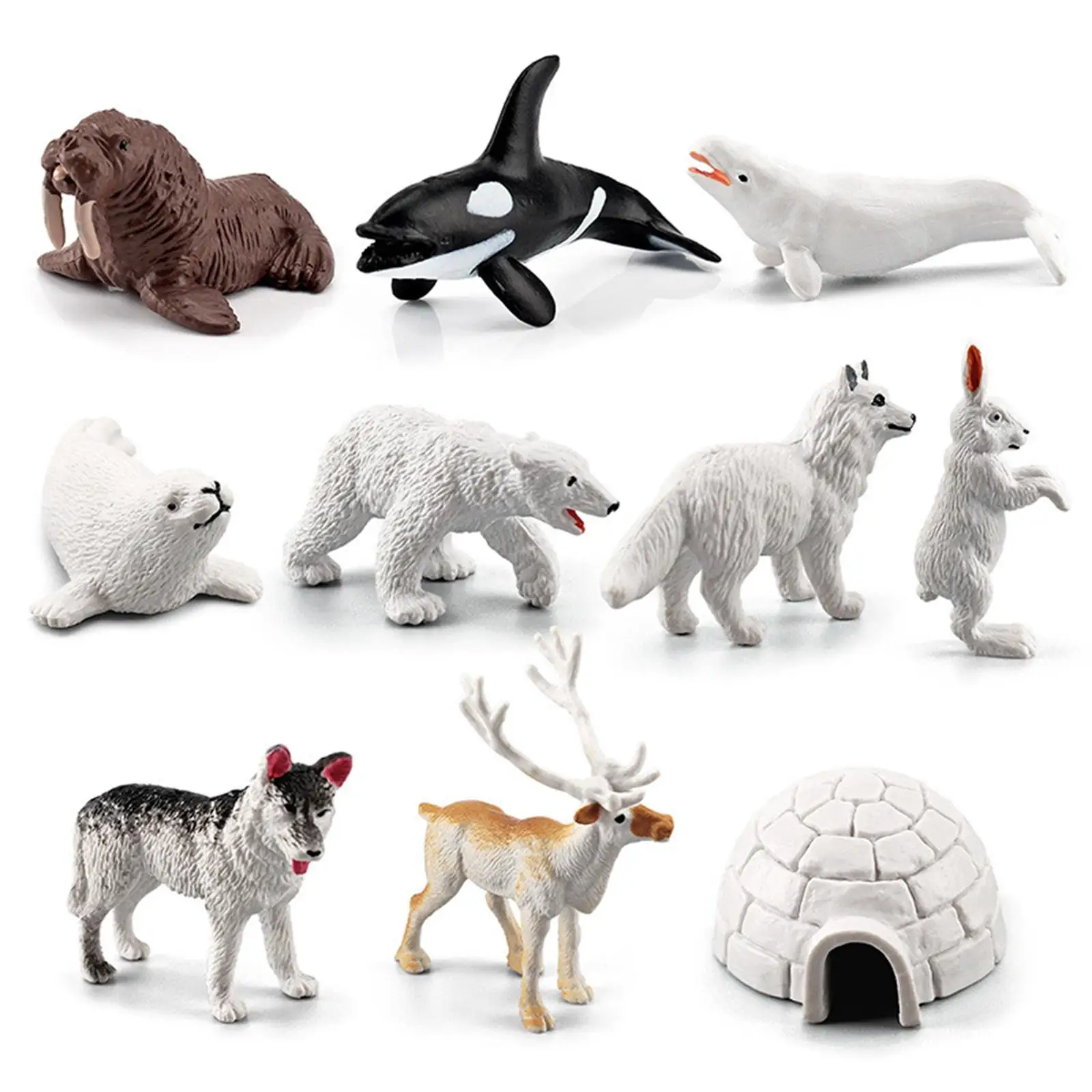 Set of 10 Polar Animal Figurines Miniature Statues Home Desktop Decor