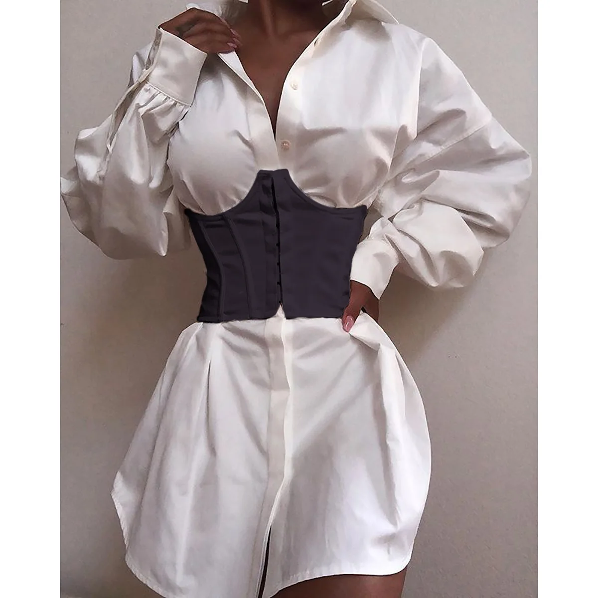 Sexy Wild Beam Waist Corset Solid Color Front-Buckles Cincher with Chest Support Women Ladies Stylish Daily Wear Cummerbunds plus size belts
