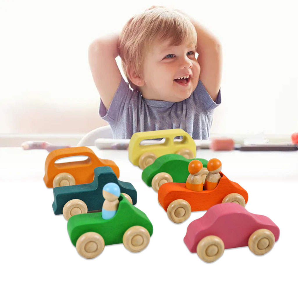 10x Cars Bright Colors Smooth Surfaces Wooden Toy Building Blocks for Early Learning Cultivate Self-Confidence