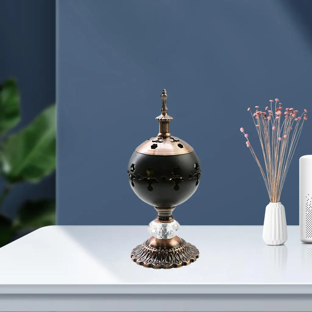 Vintage Style Incense Burner Iron Hollow Incense Censer with Lid Art Fragrance for Yoga Meditation Tabletop SPA Gift Decoration
