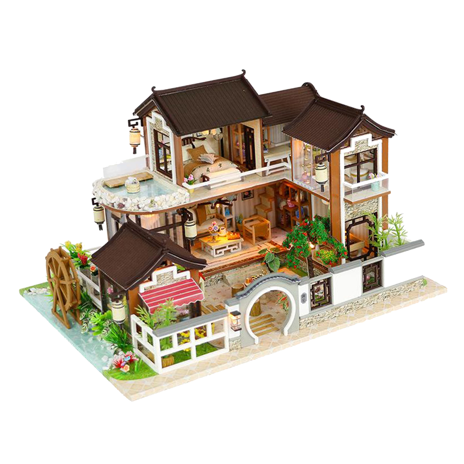 Kids Toys Dollhouse with Furniture Assemble Wooden Miniature Doll House Chinese Style Country Villa Diy For Children