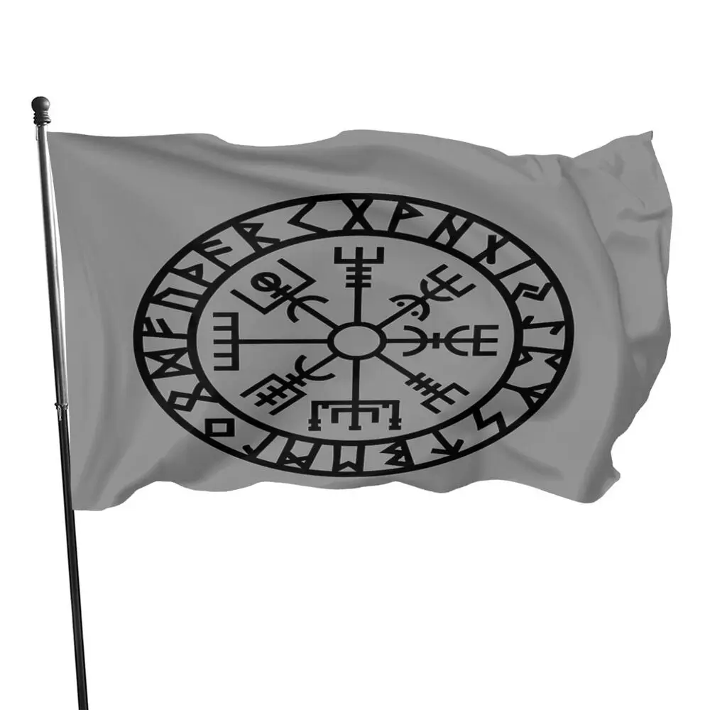 Vegvisir Futhark Runes Navigator Vikings Flag