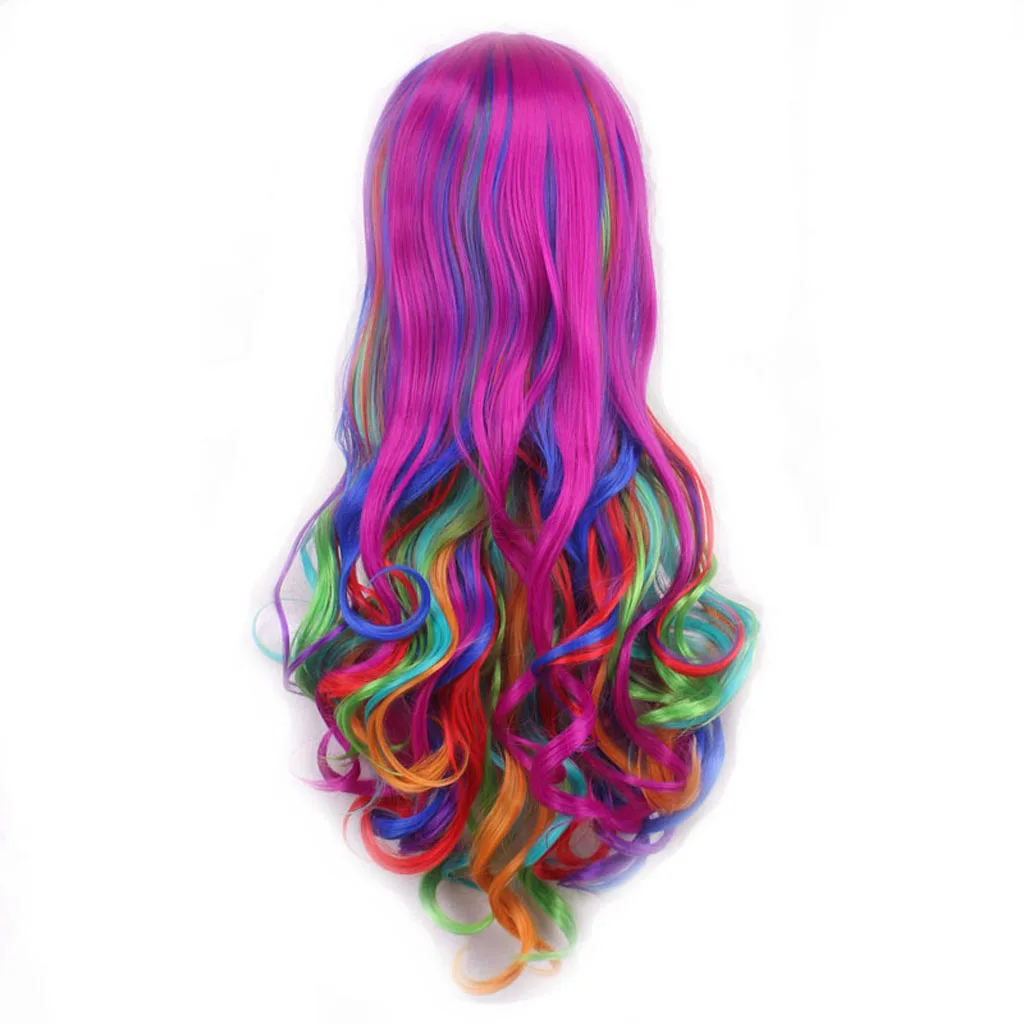 Harajuku Long Curly Wig Bright Colors Rainbow Colors Girls 70 Cm