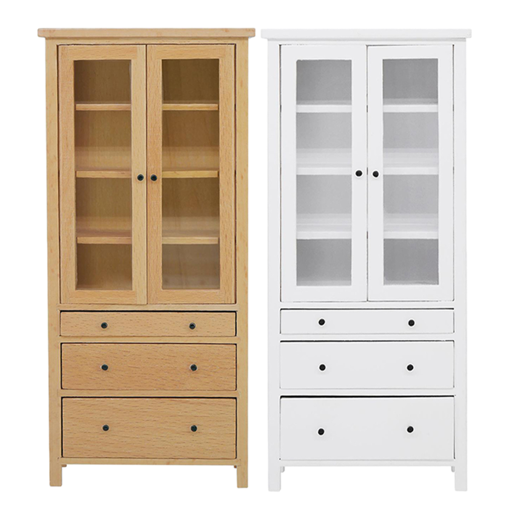 1/10 Scale Miniature Dollhouse Furniture Mini Glass Cabinet Bookcase Model Toys for Kids, for Mini Living Room Study Decoration