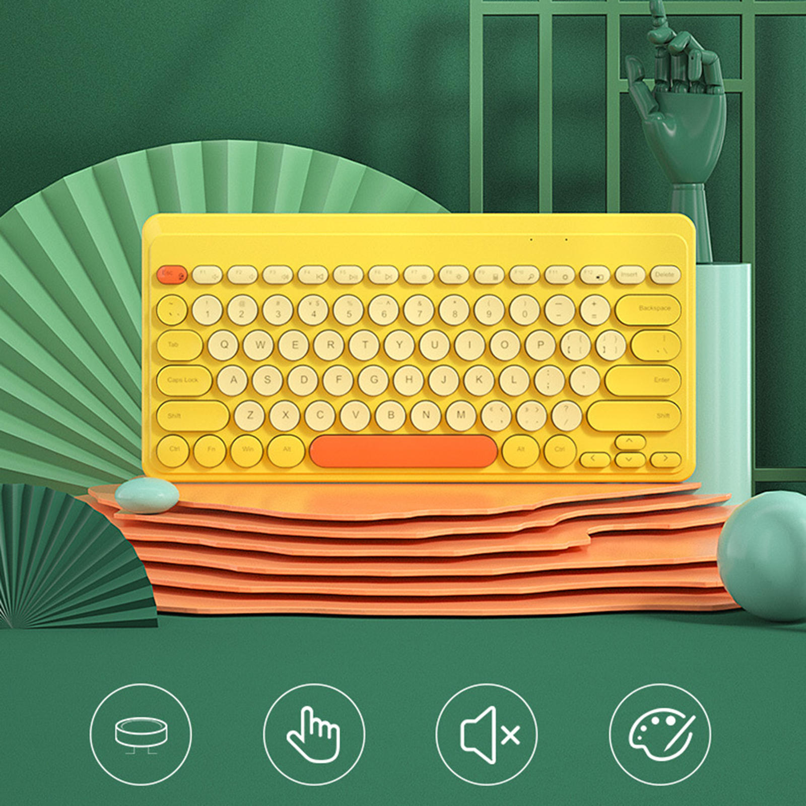 2.4G Wireless Keyboard Silent Slim Vintage Round Key 79 Key Keyboard with 13 Hotkeys