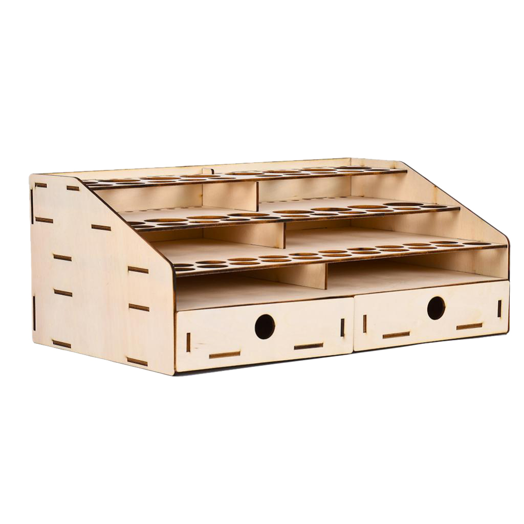 Wooden Paint Bottle Rack Pigment Organizer 4 Layers Ladder And 2 Drawer Cabinet