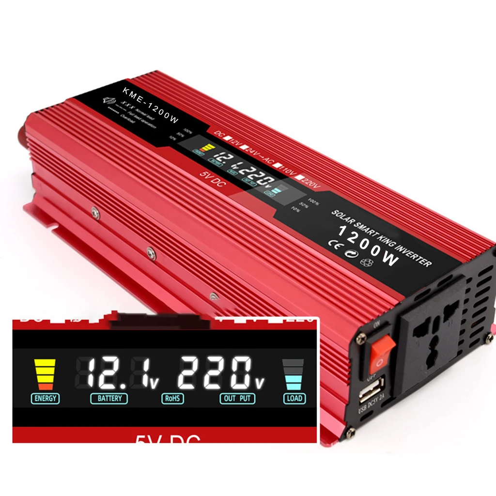 1200W 2000W Power Inverter Pure Sine Wave DC 12 V to 220 V AC LCD for Car RV