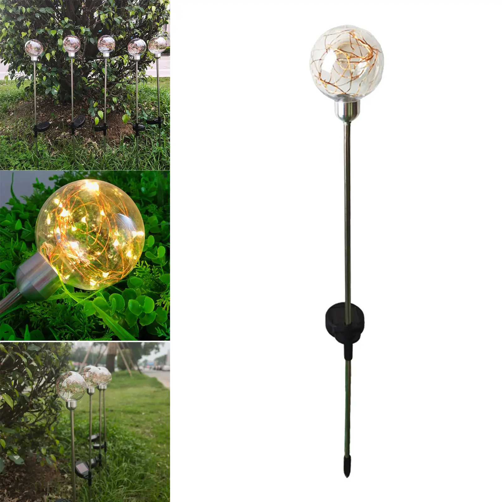 Garden Solar Pathway Light Waterproof Path Yard Patio Ground Stainless Steel Ball Shape Led Lights for Wedding Party Decorative