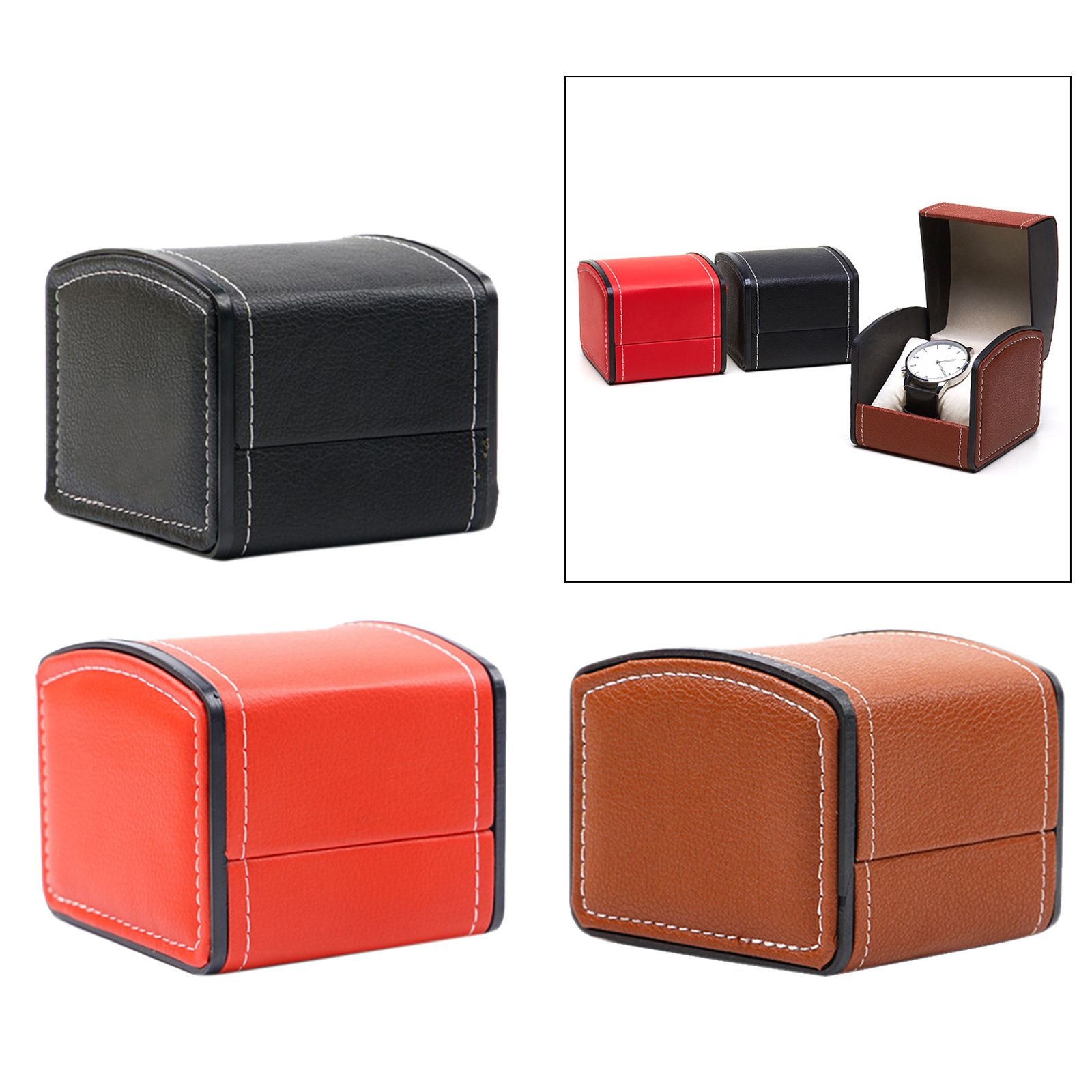 Classic PU Leather Watch Case Storage Holder Organizer Jewelry Box Gift 3.5x4x3inches