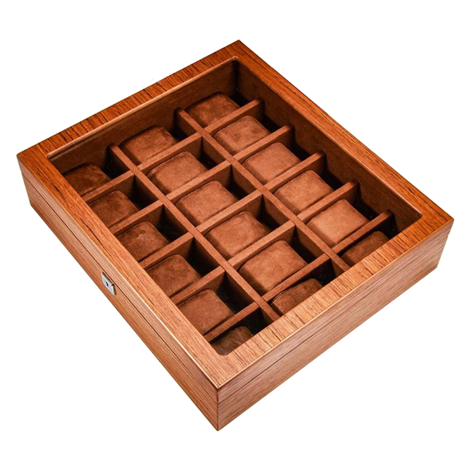 Wooden Watch Case with Clear Glass Top Jewelry Storage Organizer 18