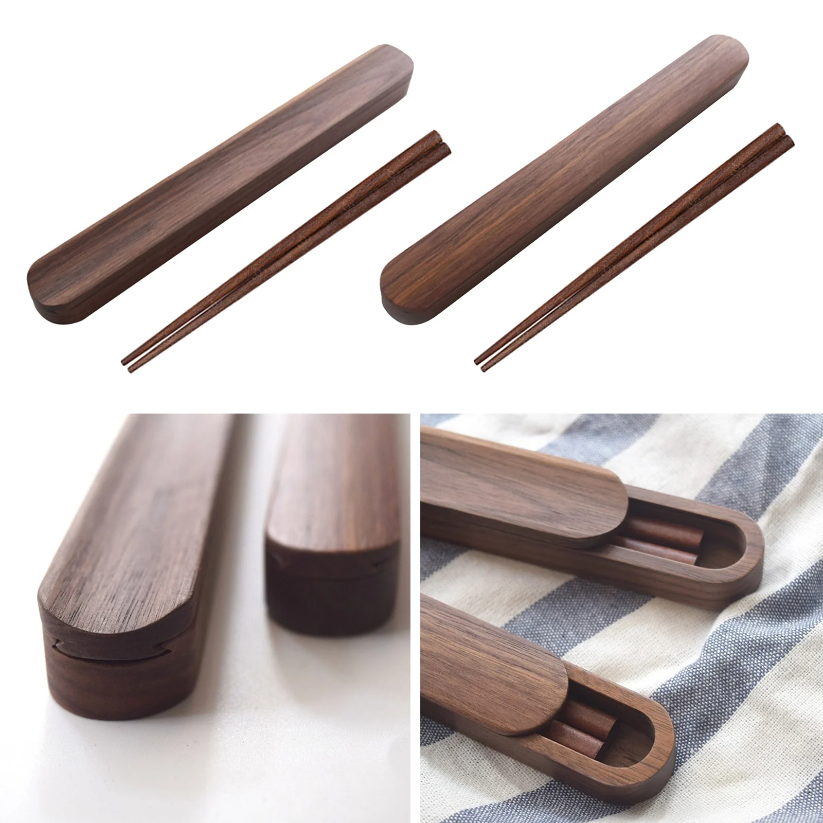 Dingln Chopsticks In Case-Portable Wooden Chopsticks+Pull-out Chopsticks Box Case Tableware Dinnerware Deep Wood Color 