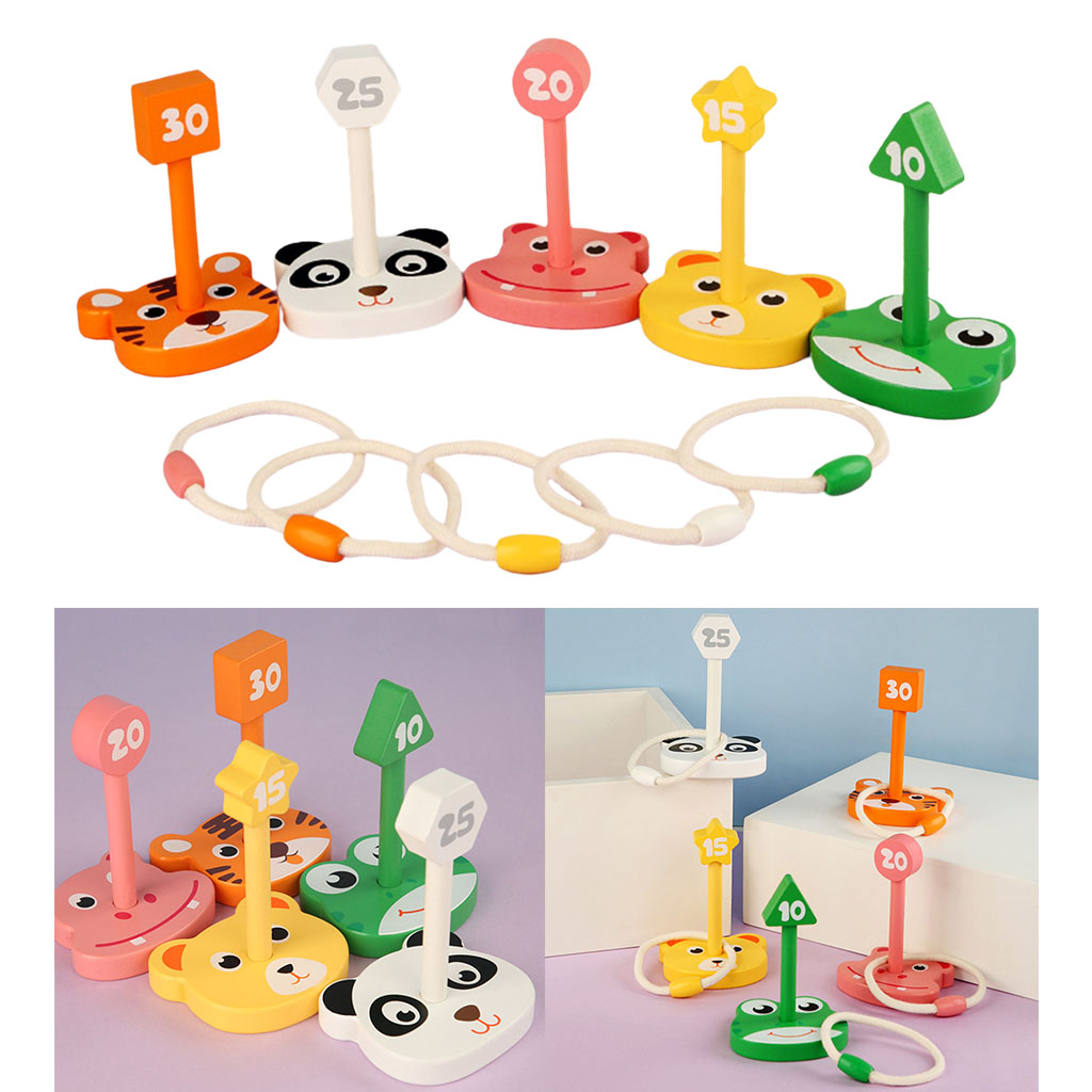 Wooden Animal Ring Toss Game with Animal-shaped Stand Learning Math Educational Toys Outdoor Lawn Game