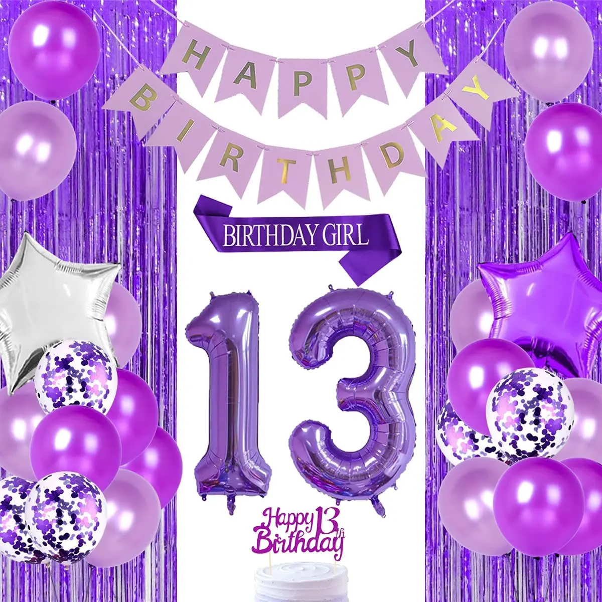 Purple and glitter silver Happy birthday banner first birthday decorations