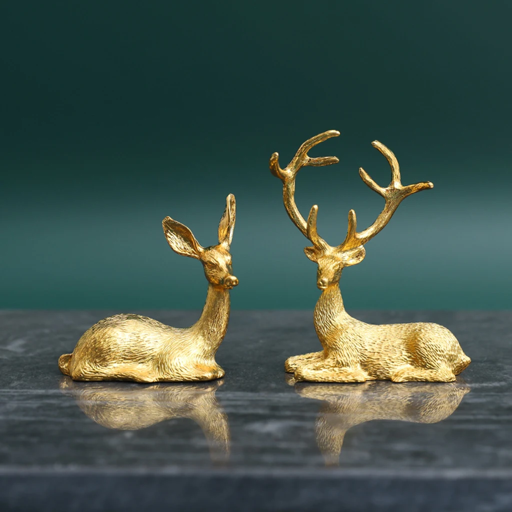 2x Reindeer Statue Modern Animal Deer Lover Sculpture Bookcase Figurine