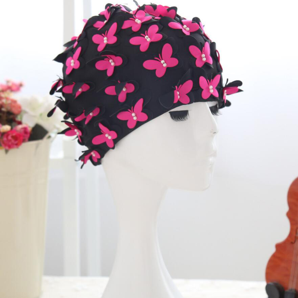 Swim  Women Stylish Retro Swimming  with Butterflies Pearls Decor for Long Hair Ladies Keep Hair Dry