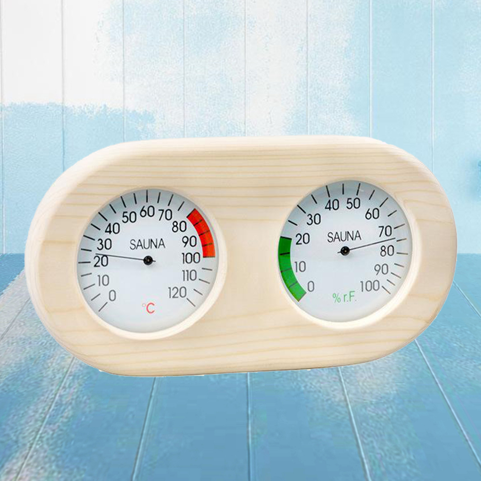 Pine Wood Sauna Hygrothermograph, Durable 2 in 1 Thermometer Hygrometer, Family Hotel Indoor Humidity Temperature Measure Gauge
