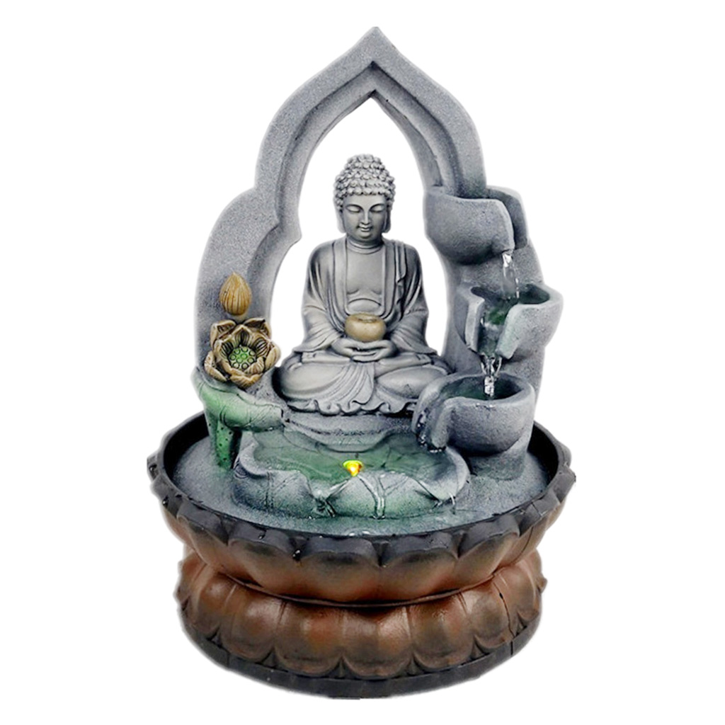 Resin Buddha Tabletop Waterfall Zen Fountain Desktop Tea Table Decoration Relaxation Ornament for Home, Office, Bedroom