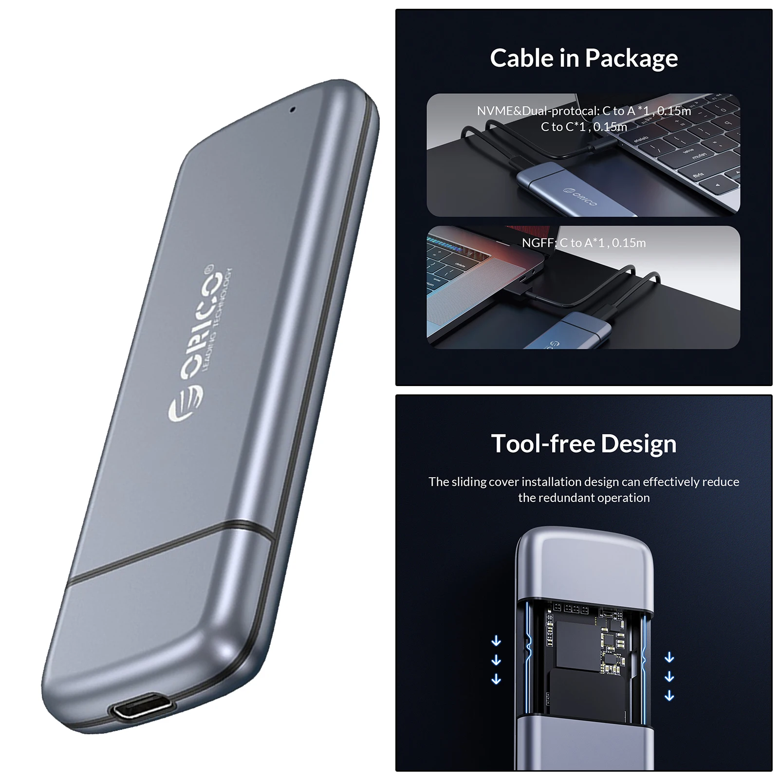 M2 SSD Case USB 3.1 Type-C to M.2 NVMe - Portable M.2 PCIe Adapter Aluminum alloy Hard Drive Case for M2 M-Key